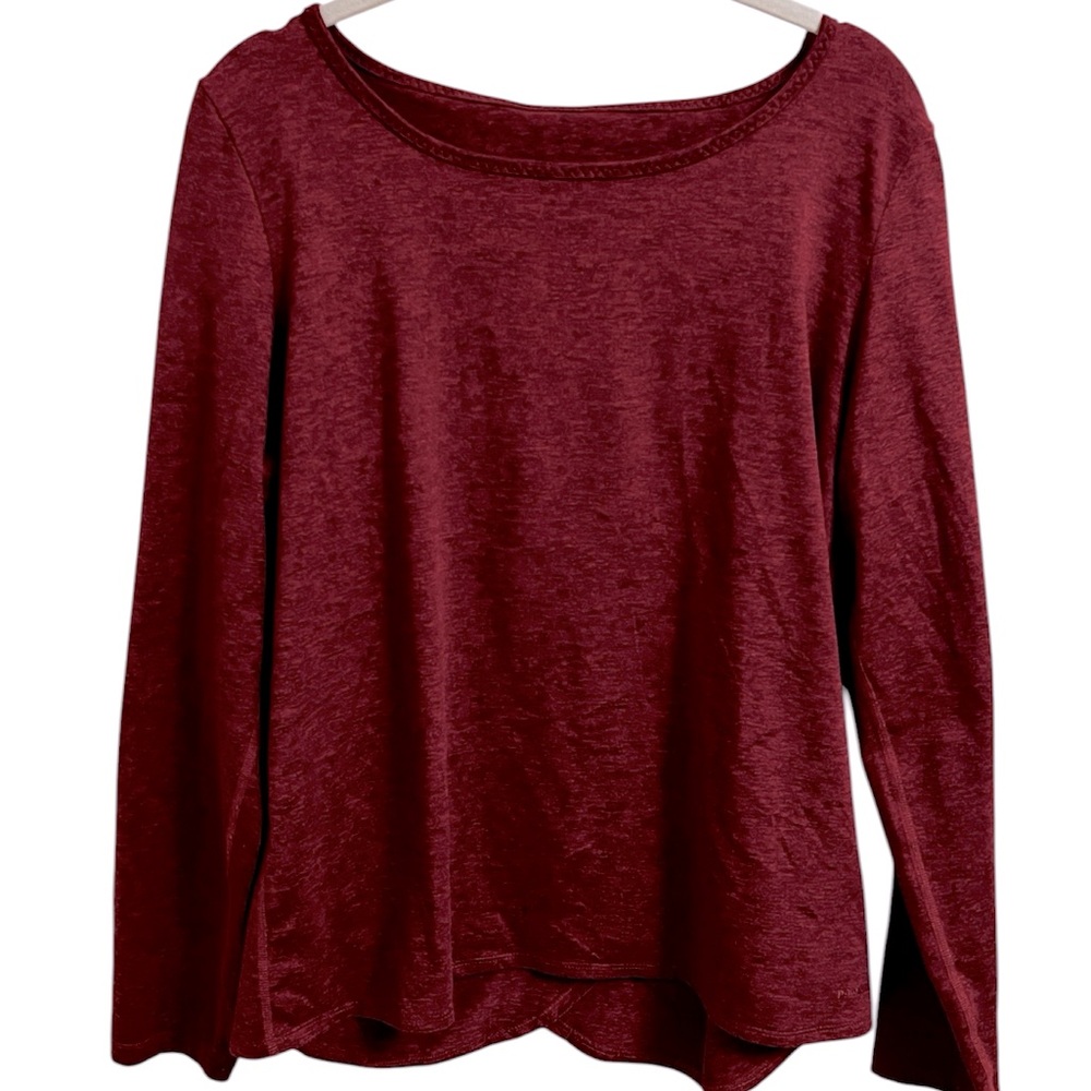 Patagonia Red Long Sleeve Back Wrap Performance Top Wide Bateau Neck Size Large